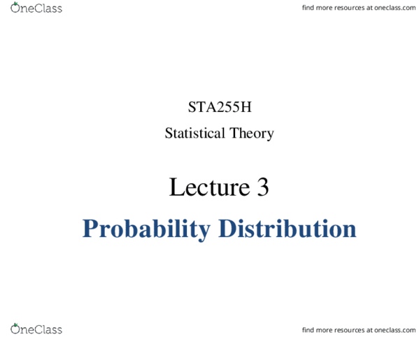 STA255H1 Lecture Notes - Lecture 3: Bernoulli Trial, Binomial Distribution, Bernoulli Distribution thumbnail