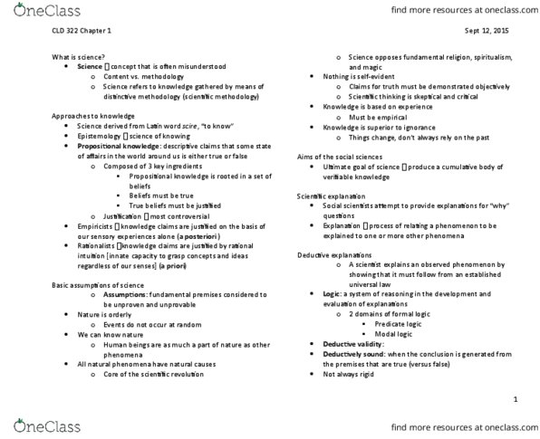 CLD 322 Chapter Notes - Chapter 1: Descriptive Knowledge, First-Order Logic, Verstehen thumbnail