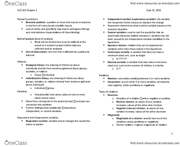 CLD 322 Chapter Notes - Chapter 3: Ecological Fallacy, Finings, Null Hypothesis thumbnail