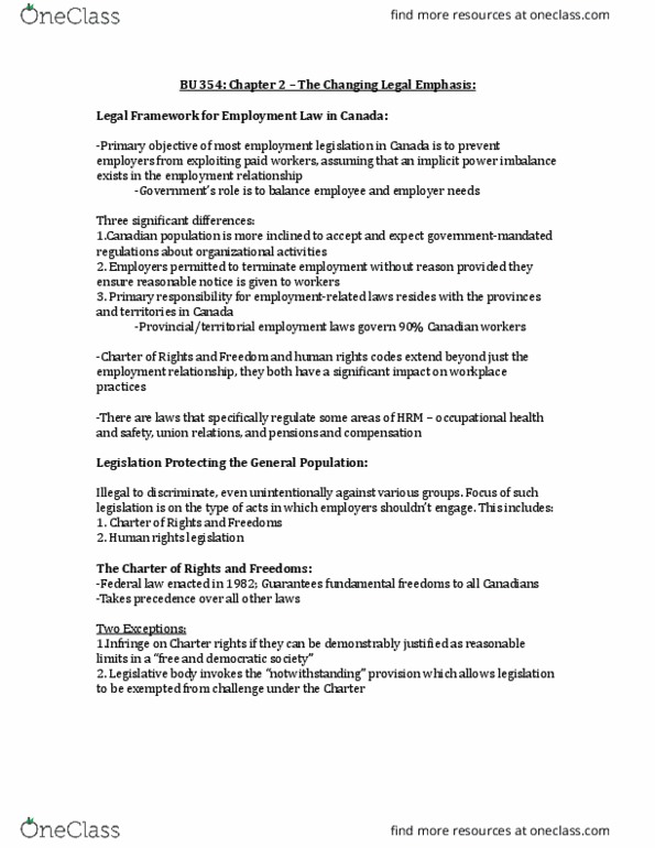 BU362 Chapter Notes - Chapter 2: Protected Group, Occupational Safety And Health, Equal Protection Clause thumbnail