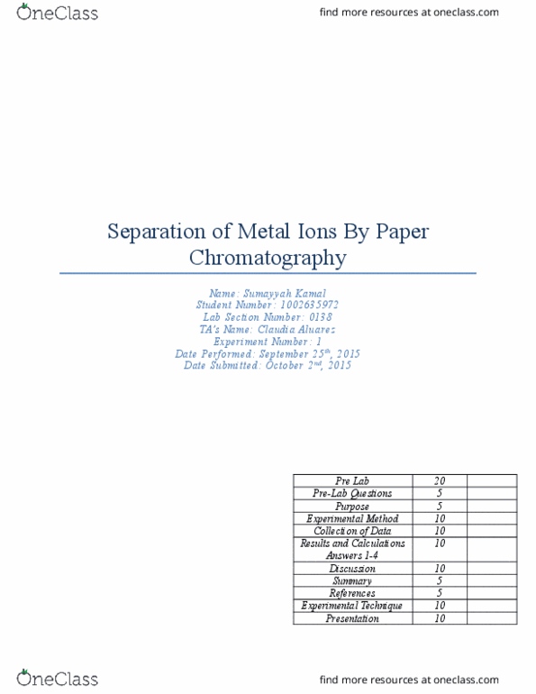 CHM110H5 Chapter Notes - Chapter 1: Paper Chromatography, Fume Hood, Metal thumbnail