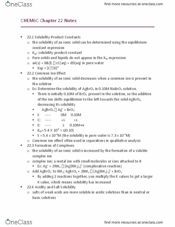 CHEM 6C Chapter Notes - Chapter 22: Ionic Compound, Reaction Quotient, Equilibrium Constant thumbnail