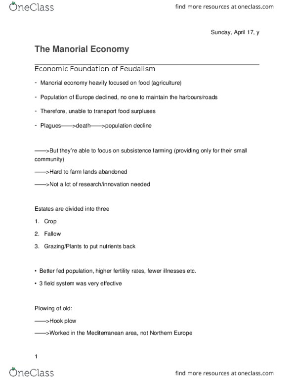 HIS109Y1 Lecture 1: The Manorial Economy thumbnail