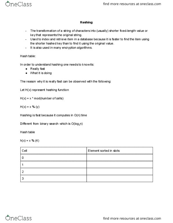 CP114 Lecture Notes - Lecture 38: Hash Table thumbnail