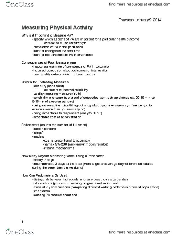 NUTR 3070 Lecture Notes - Lecture 2: Heart Rate Monitor, Pedometer, U.S. Route 30 In Pennsylvania thumbnail