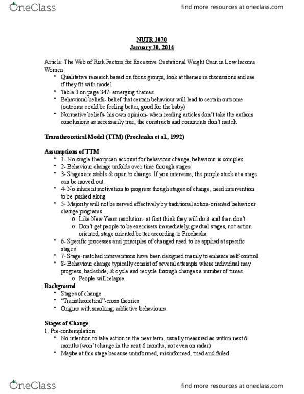 NUTR 3070 Lecture Notes - Lecture 7: Transtheoretical Model, Consciousness Raising, Decisional Balance Sheet thumbnail