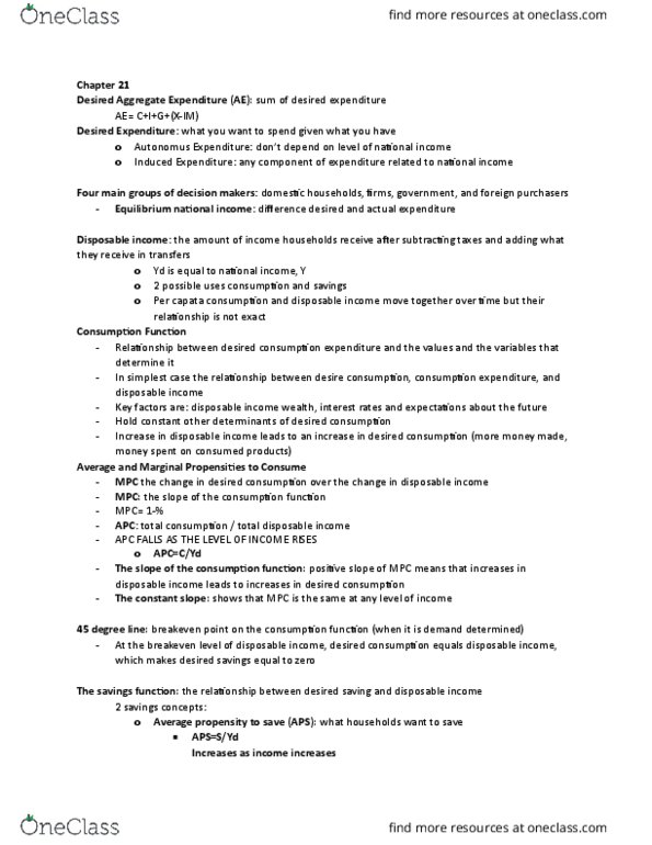 EC140 Lecture Notes - Lecture 6: Disposable And Discretionary Income, Consumption Function thumbnail