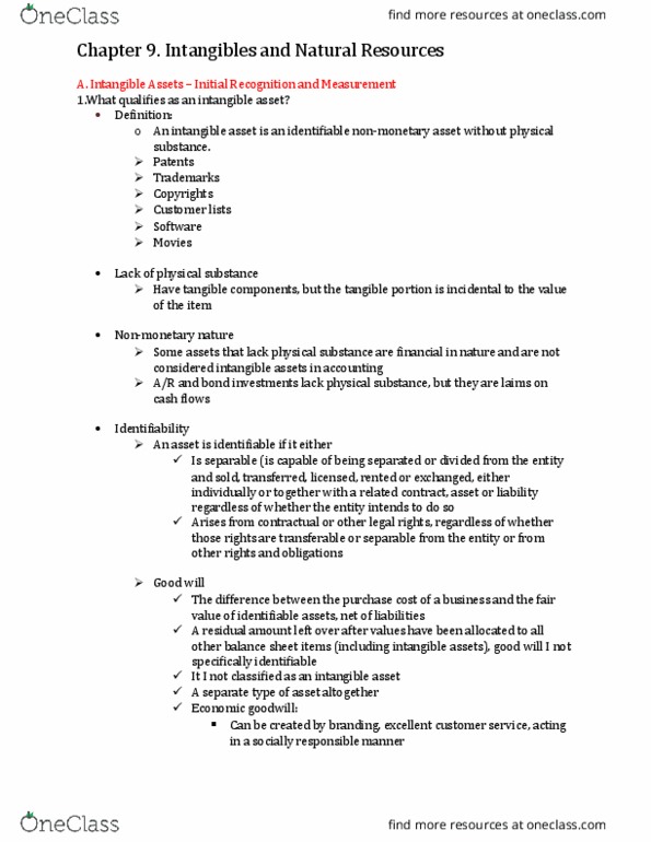 COMM 353 Lecture Notes - Lecture 9: Intangible Asset, Identifiability, Financial Statement thumbnail