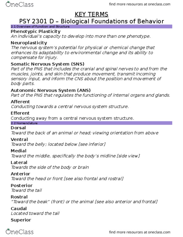 PSY 2301 Lecture Notes - Lecture 2: Frontal Bone, Cerebrospinal Fluid, Central Sulcus thumbnail