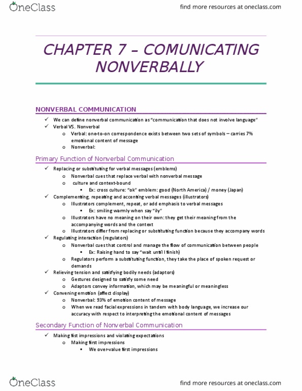 CMN 1148 Lecture Notes - Lecture 3: Nonverbal Communication, Social Penetration Theory, Social Capital thumbnail