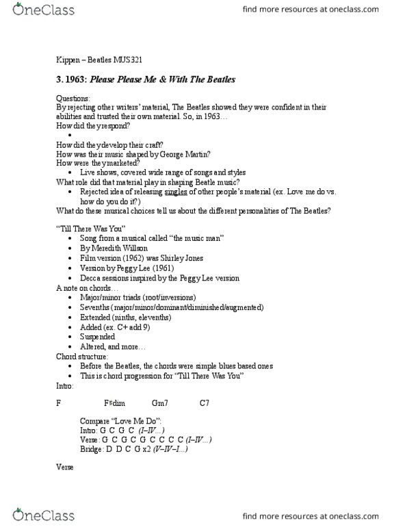 MUS321H1 Lecture Notes - Lecture 3: Please Please Me (Song), Roy Orbison, Ask Me Why thumbnail