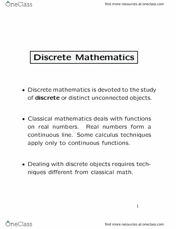 COMP 232 Lecture Notes - Lecture 1: Propositional Calculus, Automata Theory, Classical Mathematics thumbnail