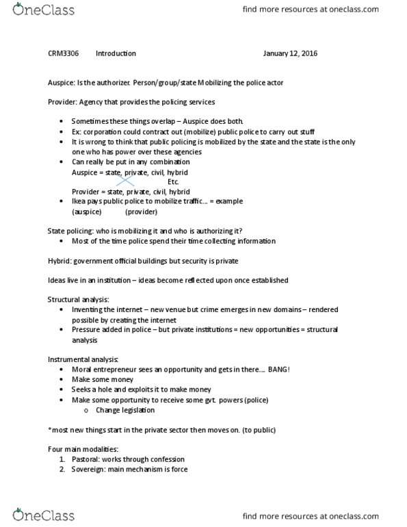 CRM 3305 Lecture Notes - Lecture 5: Pastoralism, Mercantilism, Structural Analysis thumbnail