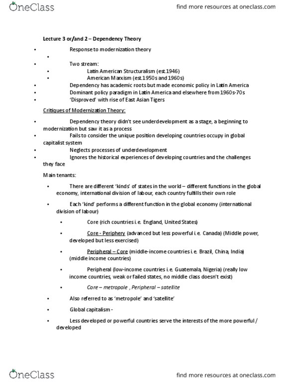 PSCI 2102 Lecture Notes - Lecture 1: Andre Gunder Frank, Import Substitution Industrialization, Amazon Rainforest thumbnail