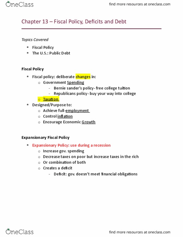 SS 141 Lecture Notes - Lecture 6: Fiscal Policy, United States Treasury Security thumbnail