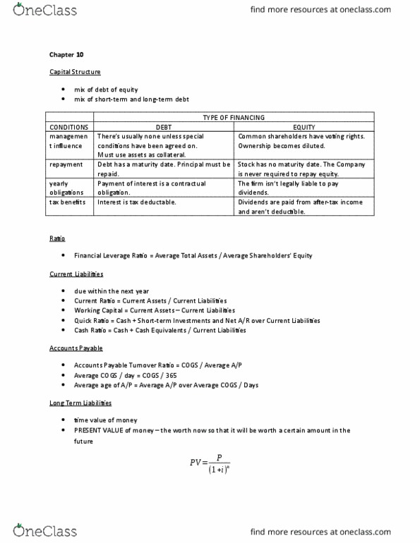 AFM101 Chapter Notes - Chapter 10&11: Asset, Reserve Requirement, Capital Structure thumbnail