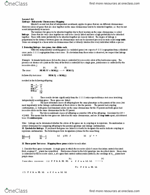 BIOL 261 Lecture Notes - Lecture 6: Mendelian Inheritance, Dihybrid Cross, Centimorgan thumbnail