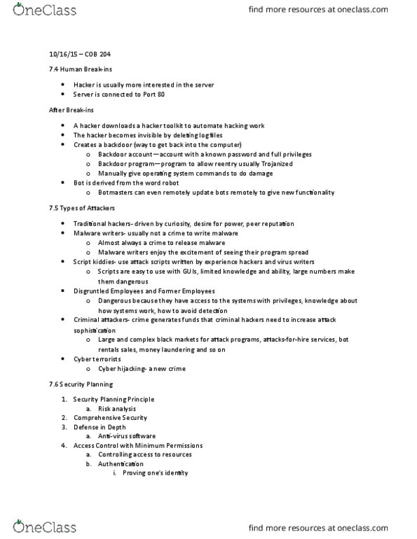 COB 204 Lecture Notes - Lecture 7: Antivirus Software, Malware, Virtual Private Network thumbnail