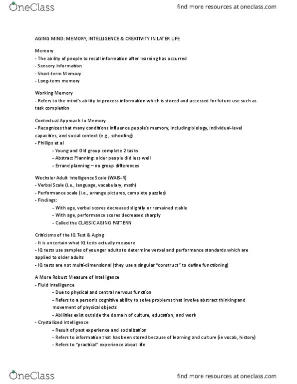 HLTHAGE 1BB3 Lecture Notes - Lecture 3: Wechsler Adult Intelligence Scale, Fluid And Crystallized Intelligence, List Of The Belgariad And The Malloreon Characters thumbnail
