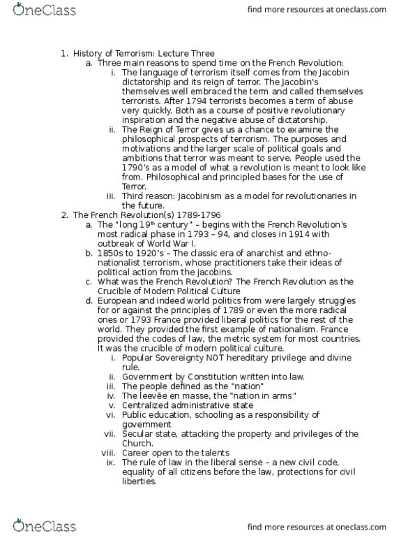 HISTORY 103 Lecture Notes - Lecture 3: Georges Danton, Ethnic Nationalism, Estates Of The Realm thumbnail