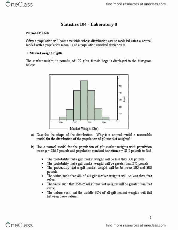 STAT 101 Lecture Notes - Lecture 13: Standard Deviation, Underweight thumbnail