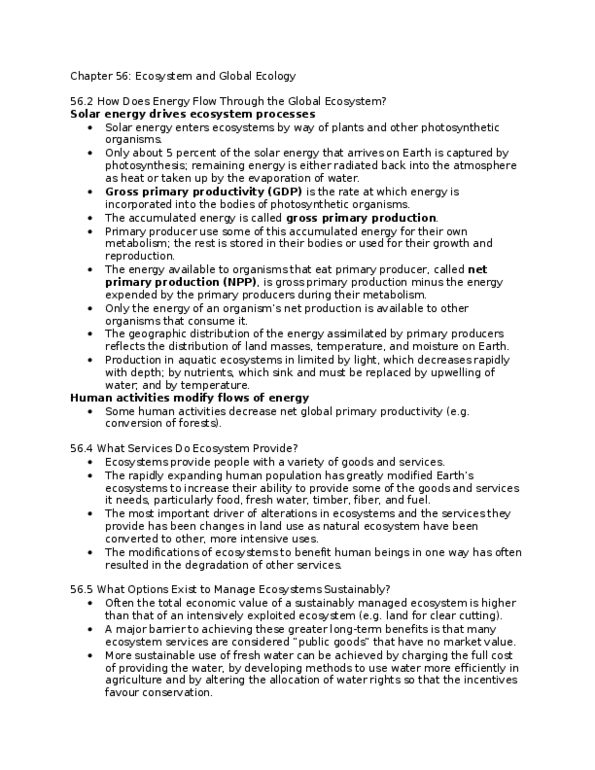 BIOL 2010 Lecture Notes - Primary Producers, Ecosystem Services, Human Overpopulation thumbnail