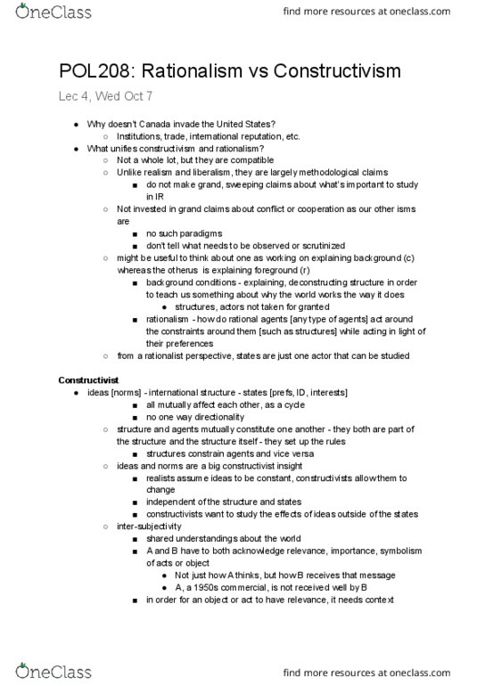 POL208Y1 Lecture Notes - Lecture 4: Intersubjectivity thumbnail