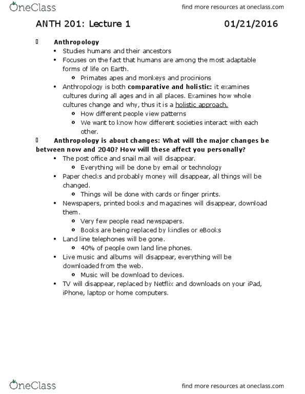 ANTH 201 Lecture Notes - Lecture 1: African Diaspora In The Americas, Emancipation Proclamation, Applied Anthropology thumbnail