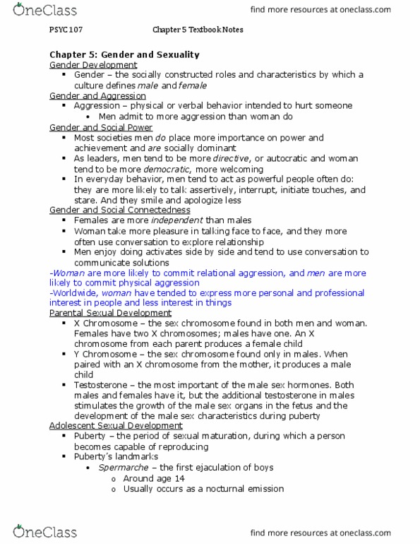 PSYC 107 Chapter Notes - Chapter 5: Erotic Plasticity, Fetus, Relational Aggression thumbnail