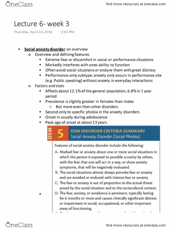 PSY BEH 102C Lecture Notes - Lecture 6: Agoraphobia, Psychosurgery, Clomipramine thumbnail