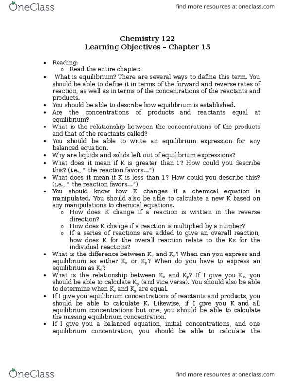 CHEM 122A Lecture Notes - Lecture 3: Endothermic Process, Rice Chart, Reaction Quotient thumbnail