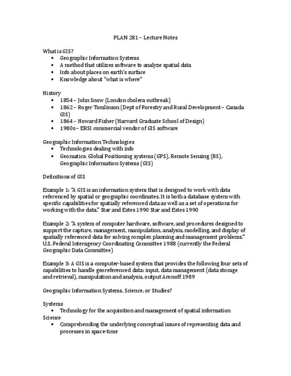 PLAN281 Lecture Notes - Lecture 1: Arcinfo, Ian Mcharg, Geographic Information Science thumbnail