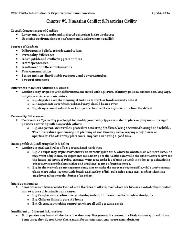 CMN 1148 Lecture Notes - Lecture 9: Metalanguage, Organizational Communication, Absenteeism thumbnail