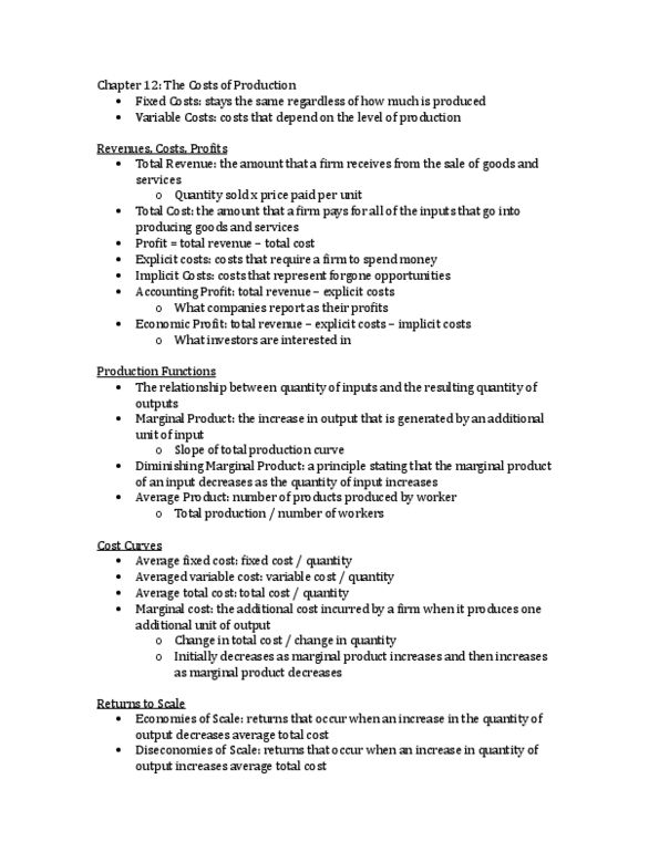 ECON 200 Chapter Notes - Chapter 12: Average Cost, Marginal Cost, Marginal Product thumbnail