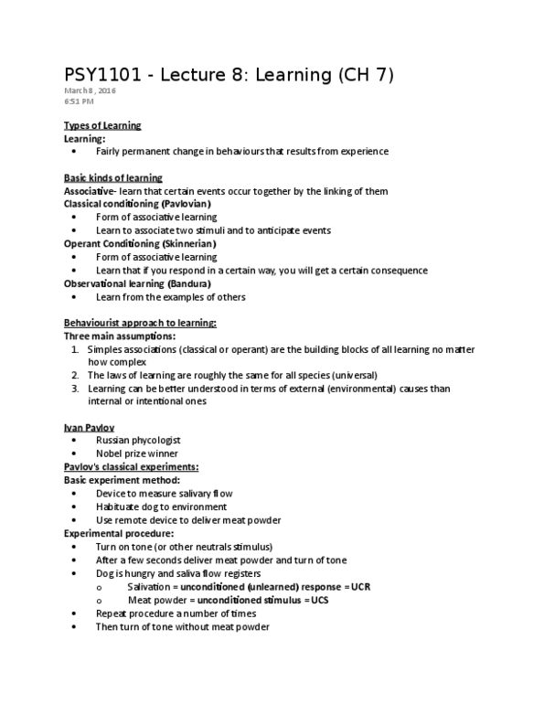 PSY 1101 Lecture Notes - Lecture 8: Edward Thorndike, Exposure Therapy, Tantrum thumbnail