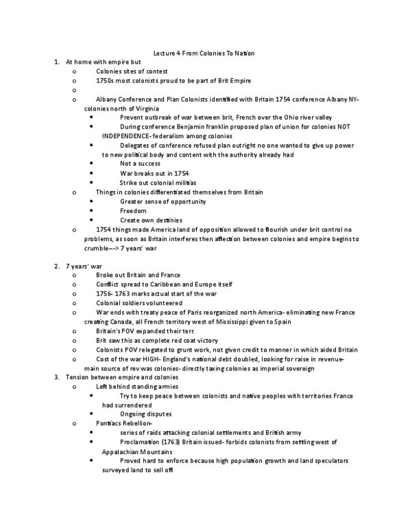 HIS271Y1 Lecture Notes - Lecture 4: Intolerable Acts, Middle Colonies, Continental Congress thumbnail