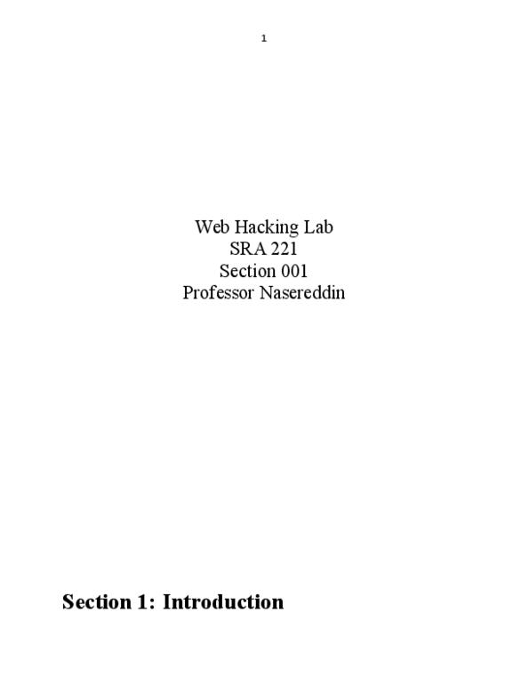 SRA 221 Lecture Notes - Lecture 3: Sql Injection, Mysql thumbnail
