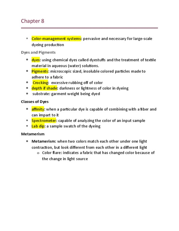 TS 111 Lecture Notes - Lecture 8: Dry Cleaning, Dye, Pantone thumbnail