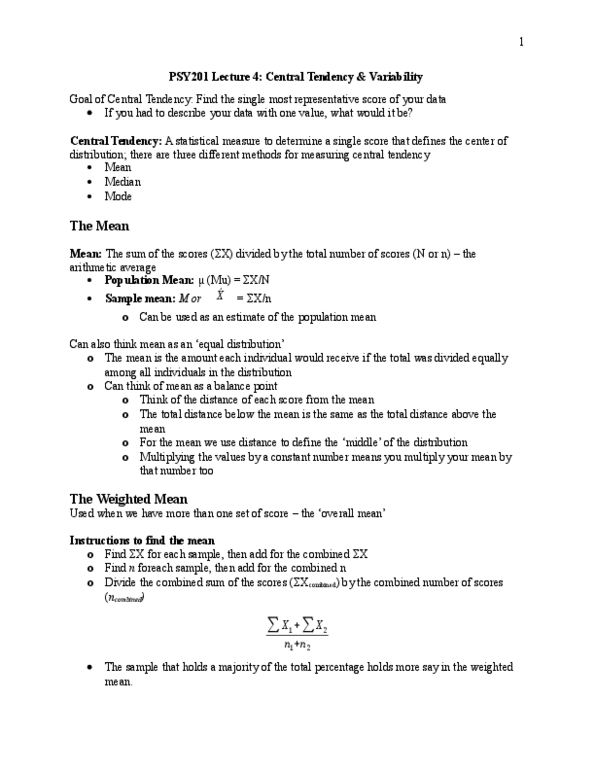 PSY201H1 Lecture Notes - Lecture 4: Xg Technology, Squared Deviations From The Mean, Variance thumbnail