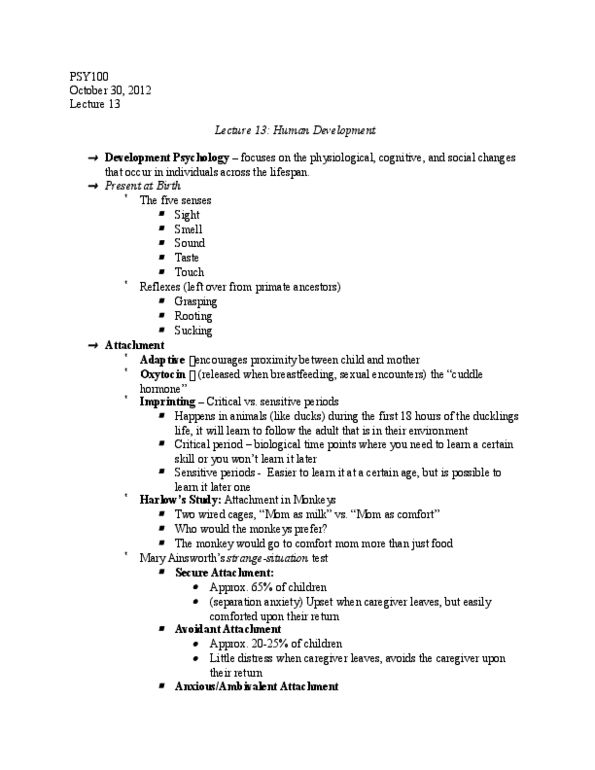 PSY100H1 Lecture Notes - Lecture 13: Nature Physics, Judith Rich Harris, Dysphoria thumbnail