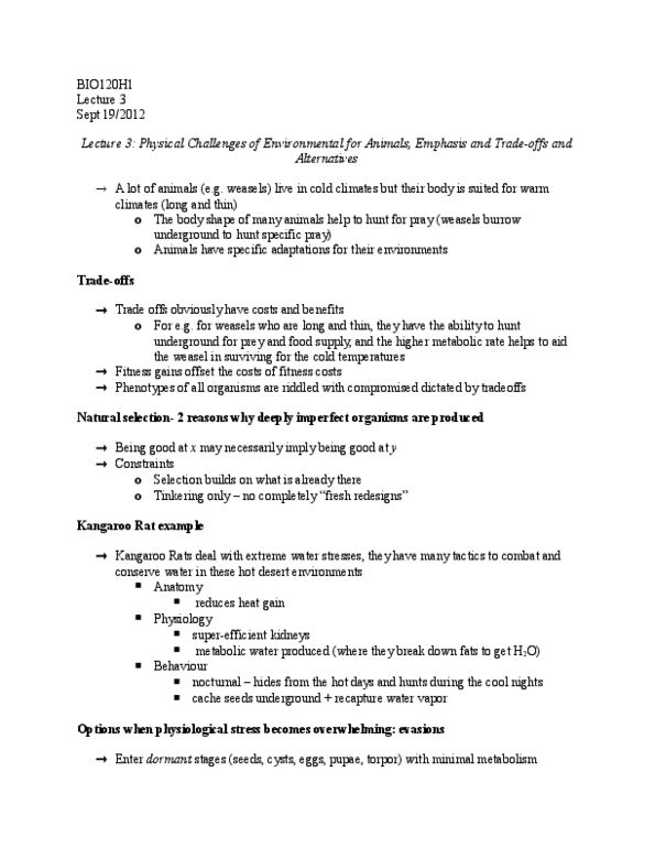 BIO120H1 Lecture Notes - Lecture 3: Histology, Torpor, Habitat thumbnail