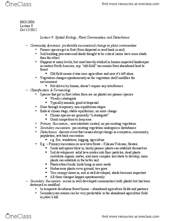 BIO120H1 Lecture Notes - Lecture 9: Intermediate Disturbance Hypothesis, Sclerophyll, Pinus Rigida thumbnail