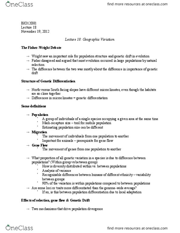 BIO120H1 Lecture Notes - Lecture 18: Epistasis, Mating System, Eichhornia Crassipes thumbnail