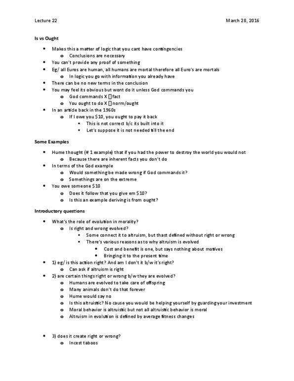 PHL357H5 Lecture Notes - Lecture 22: Learning, Reciprocal Altruism, Kantian Ethics thumbnail