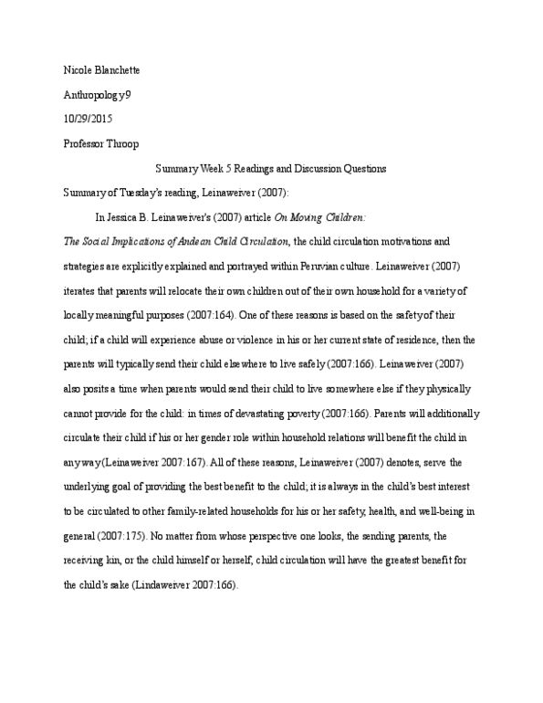 ANTHRO 9 Lecture Notes - Lecture 9: Nigerians, American Ethnological Society, Gender Role thumbnail
