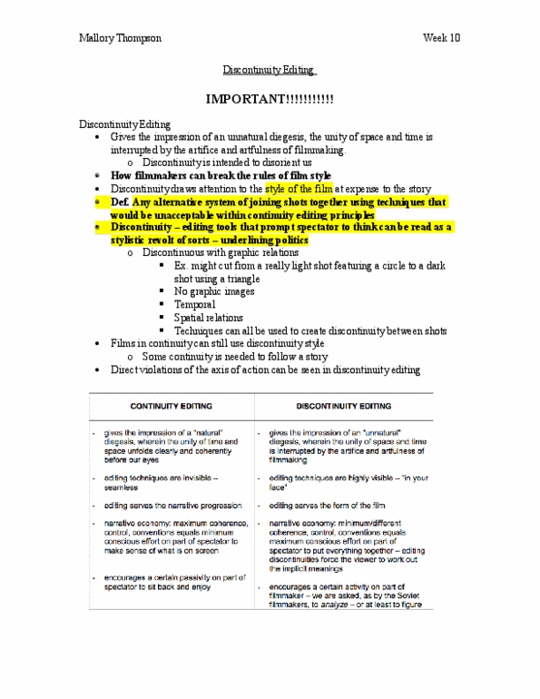 Film Studies 1020E Lecture Notes - Lecture 10: Sound Recording And Reproduction, Catherine Breillat, Counterforce thumbnail