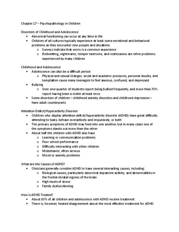PSYCH 360 Lecture Notes - Lecture 17: Oppositional Defiant Disorder, Dsm-5, Autism Spectrum thumbnail