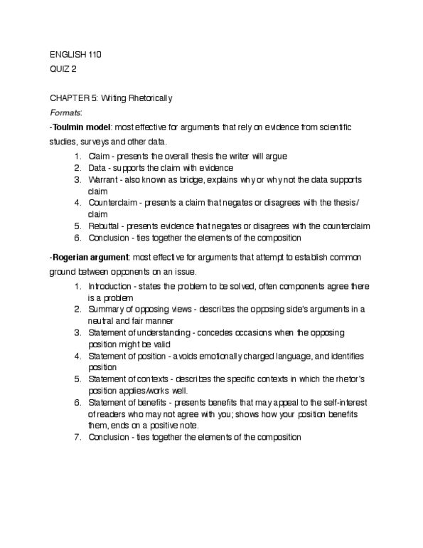 ENGL110 Lecture Notes - Lecture 1: Rogerian Argument, Thesis Statement, Counterclaim thumbnail