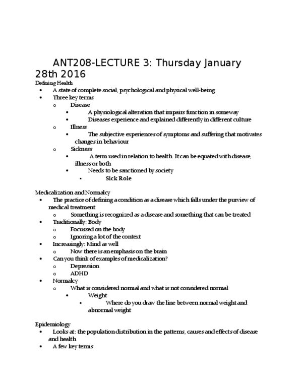 ANT208H1 Lecture Notes - Lecture 3: Ethnomedicine, Ayurveda, Structural Violence thumbnail