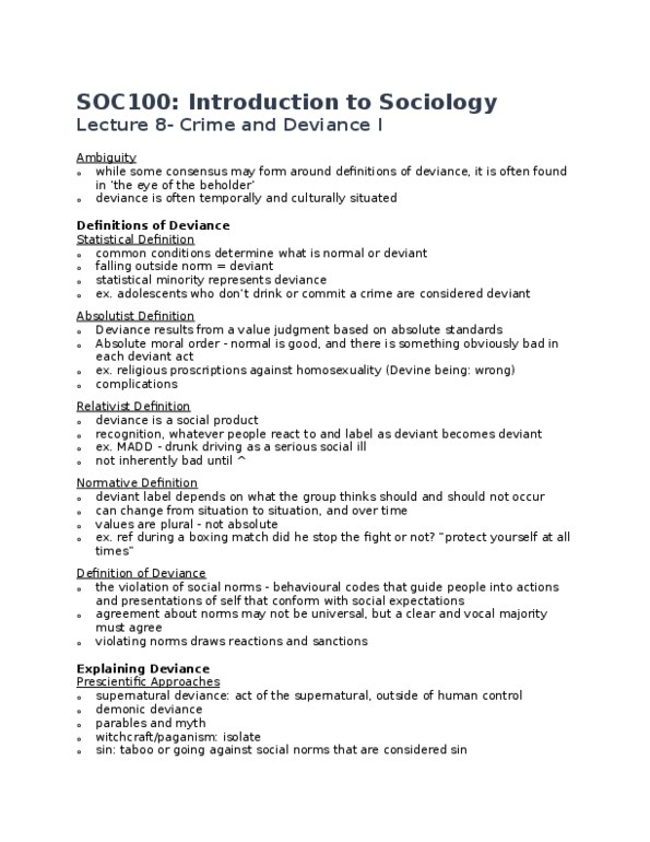 SOC100H5 Lecture Notes - Lecture 8: Marital Rape, Labeling Theory, Roger Caron thumbnail